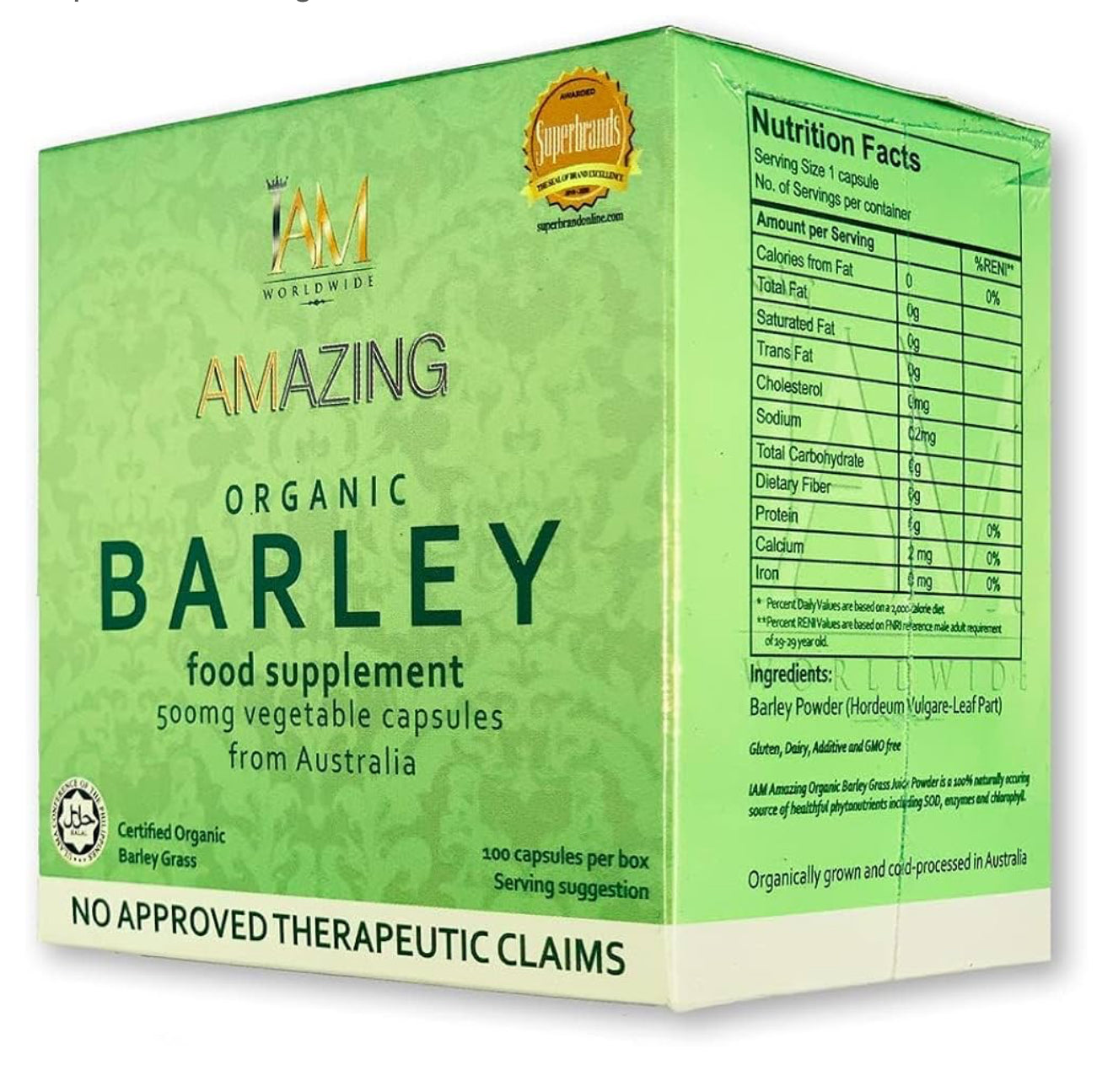 I AM Worldwide - Organic Barley Food Supplement (500mg/100capsules)