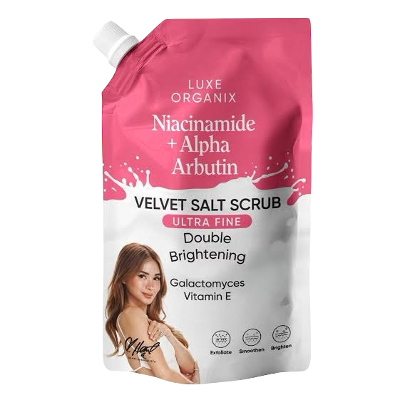 Luxe Organix Niacinamide + Alpha Arbutin Velvet Shower Salt Scrub (300gm)ULTRA FINE