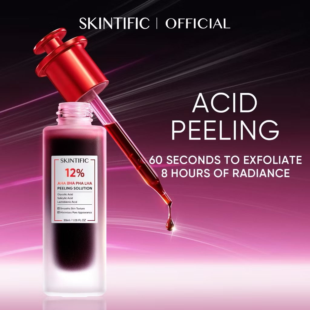 Skintific 12% AHA BHA PHA LHA Peeling Solution Serum (30ml)