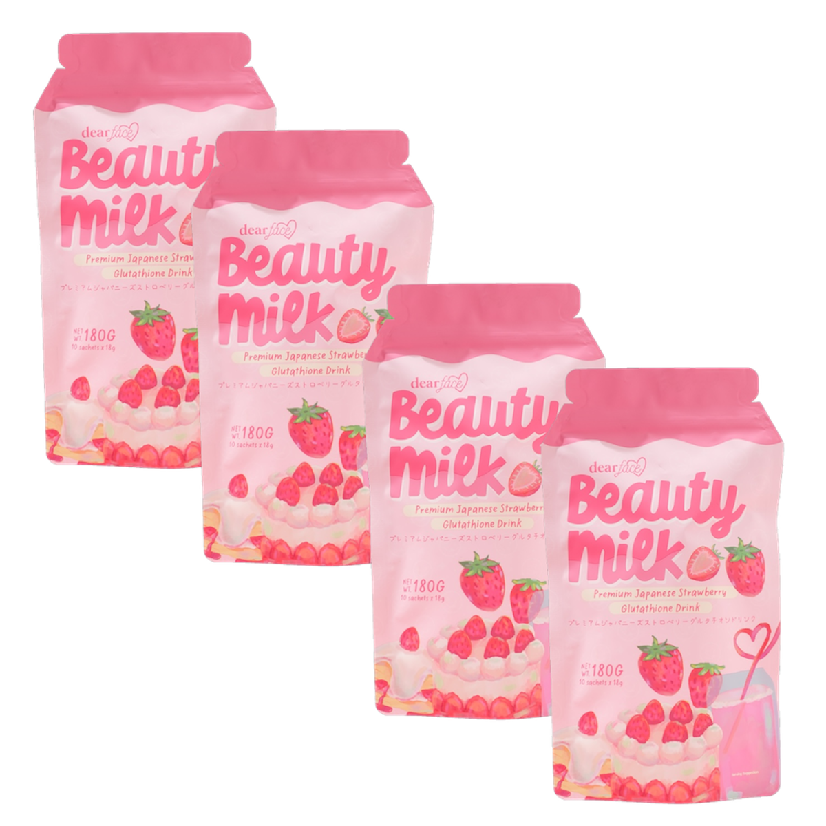 Dear Face Beauty Milk Strawberry Glutathione Drink (Bundle of 4)