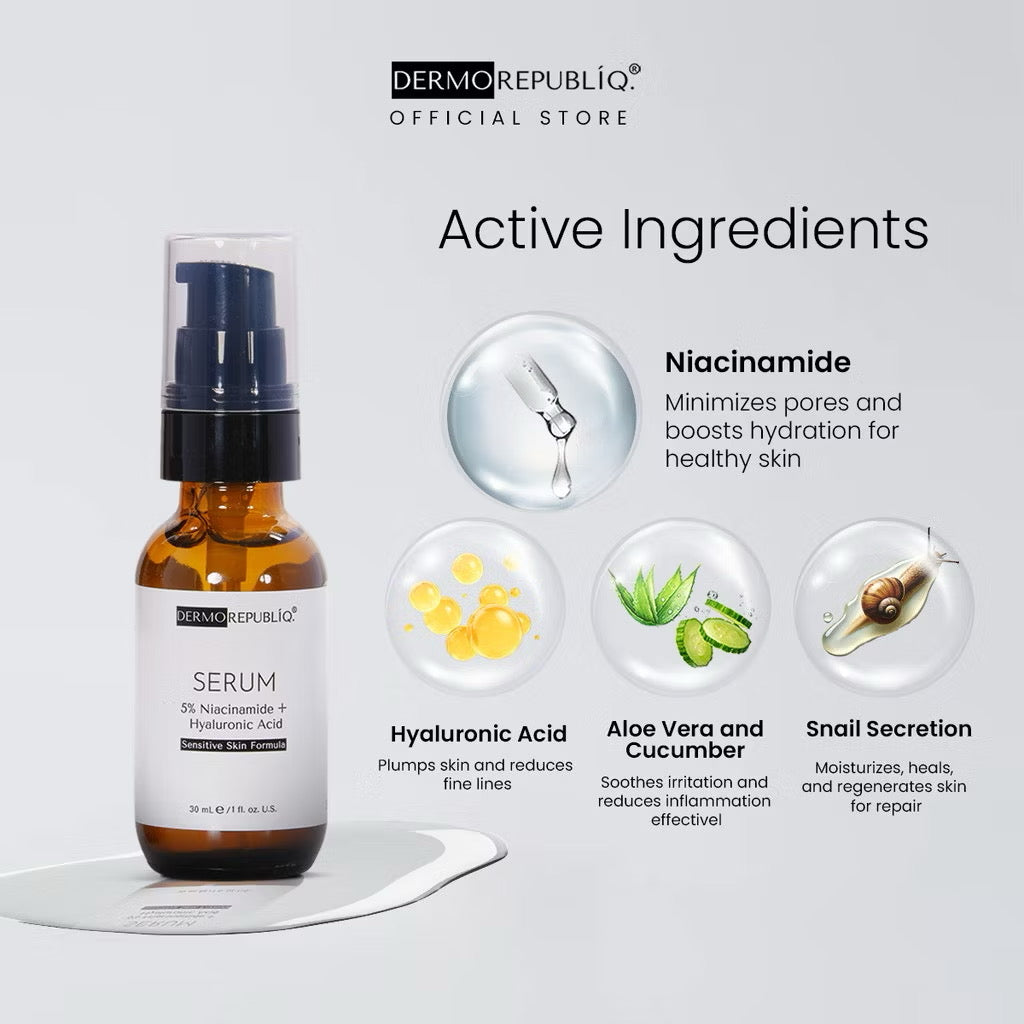 Dermorepubliq 5% Niacinamide + Hyaluronic Acid Sensitive Skin Formula Serum (30ml)