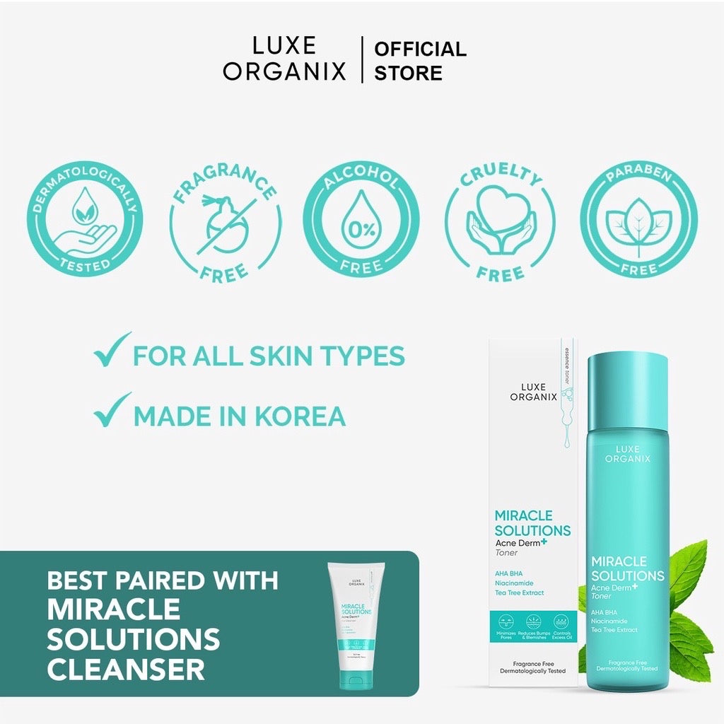 Luxe Organix Miracle Solutions AHA/BHA Acne Derm Toner (150ml)