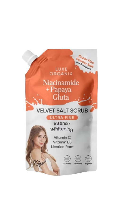 Luxe Organix Niacinamide + Papaya Gluta Velvet Shower Salt Scrub (300gm)ULTRA FINE