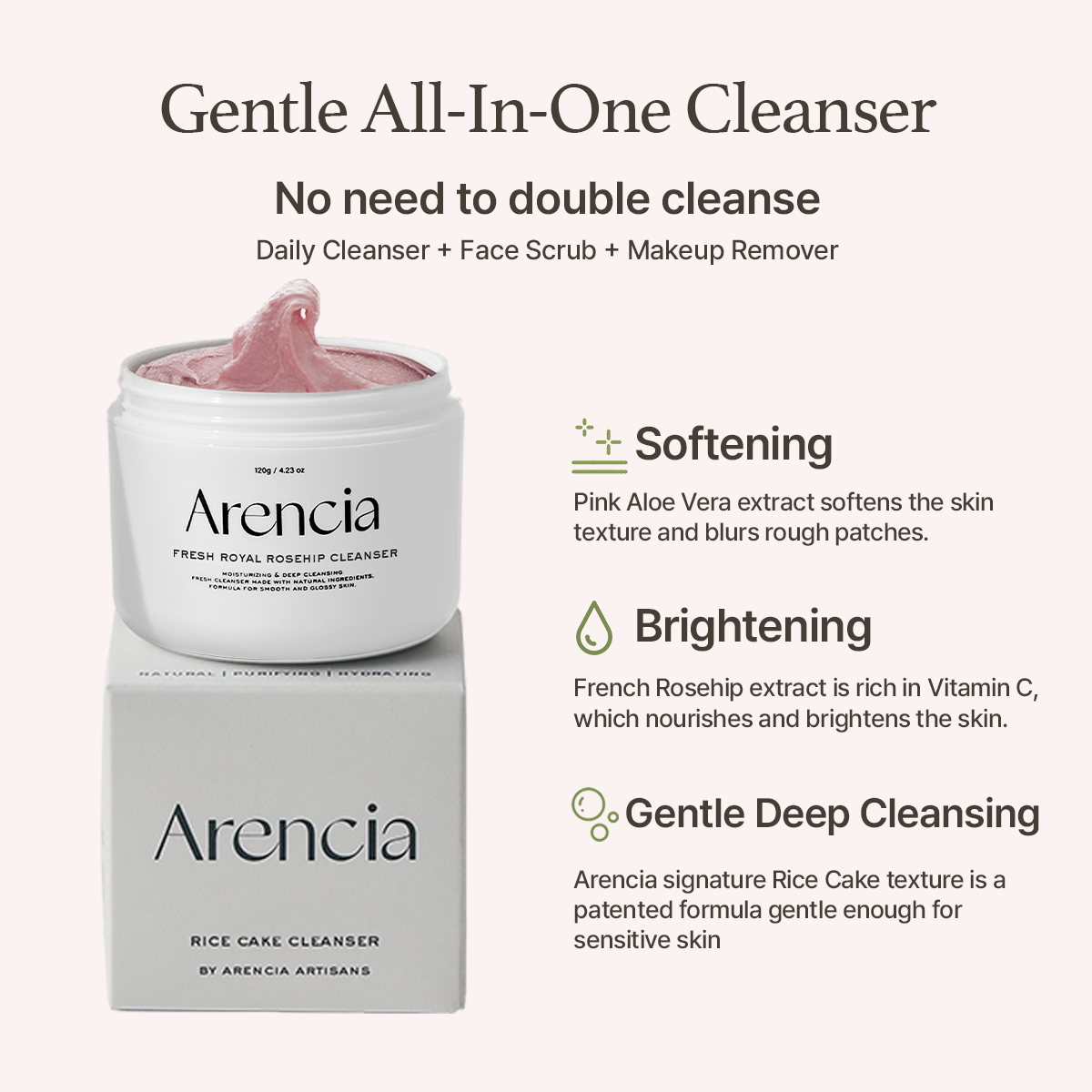 Arencia Fresh Rosehip Rice Mochi Cleanser (120gm)
