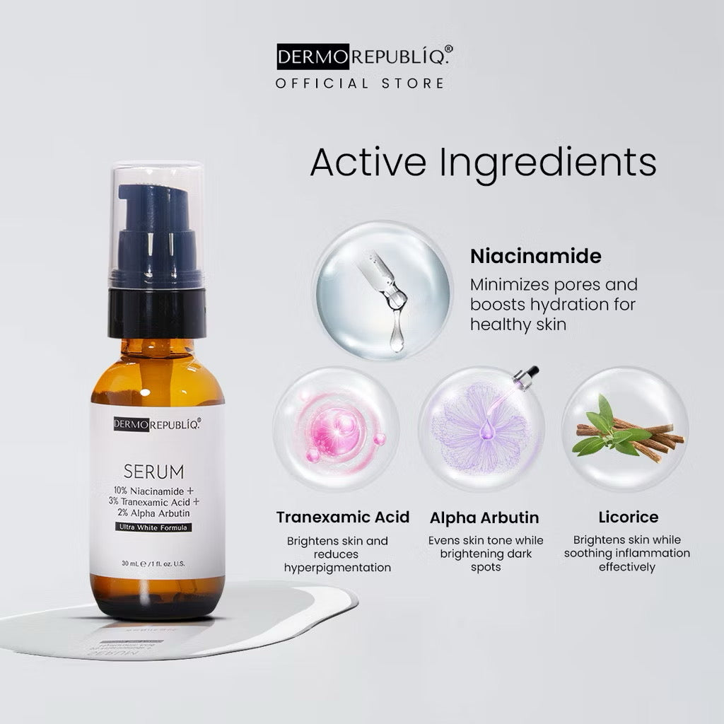 Dermorepubliq 5% Niacinamide + 3% Tranexamic Acid + 2% Alpha Arbutin Ultra White Serum (30ml)