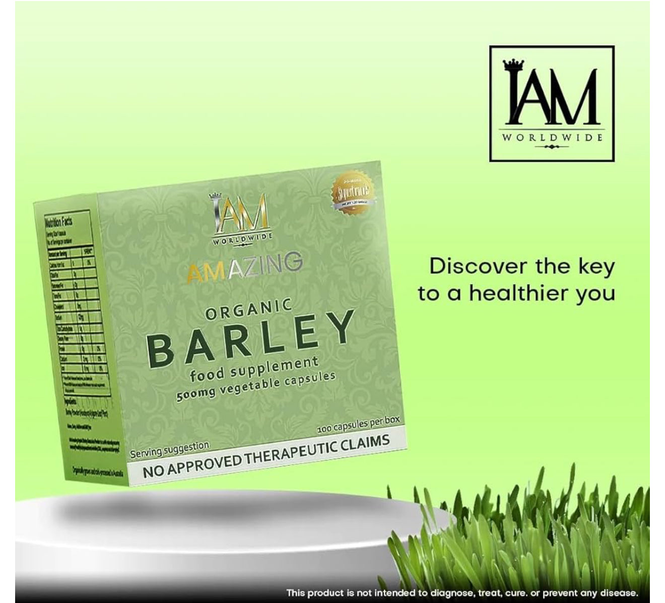 I AM Worldwide - Organic Barley Food Supplement (500mg/100capsules)