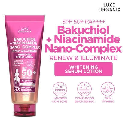 Luxe Organix Bakuchiol + Niacinamide Nano-Complex Renew & Illuminate Whitening Serum Lotion (200ml)