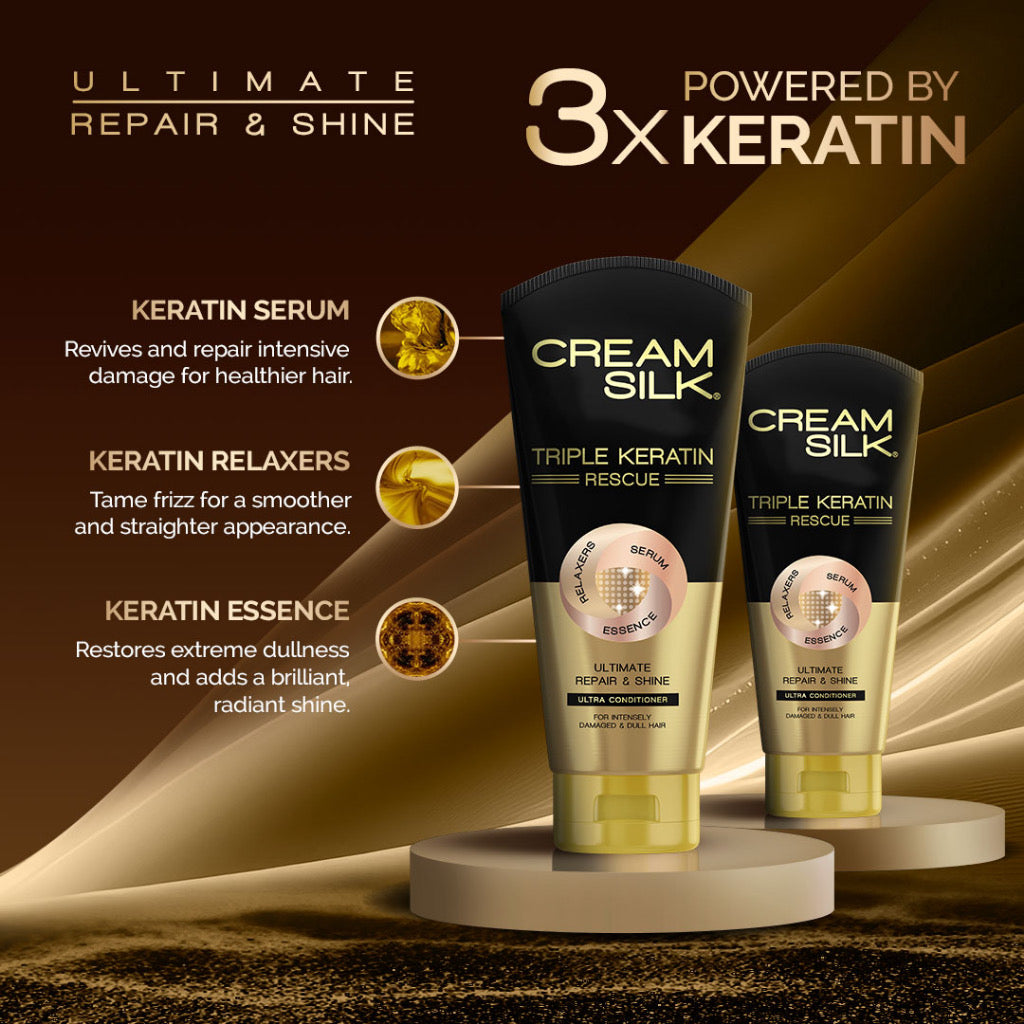 CREAM SILK Triple Keratin Rescue Ultimate Repair & Shine Ultra Conditioner (340ml)
