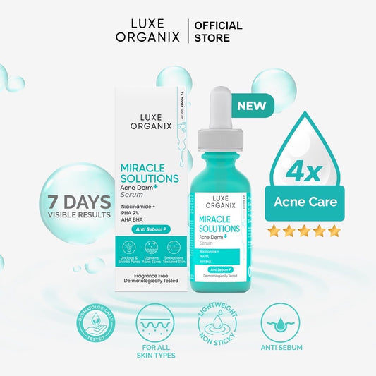 Luxe Organix Miracle Solutions AHA/BHA Acne Derm+ Serum (30ml)