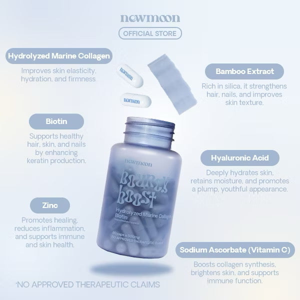 New Moon Bouncy Boost Collagen + Biotin 500mg (60caps)