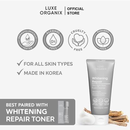 Luxe Organix Whitening Repair Ultra Light Glow Foam Cleanser (150ml)