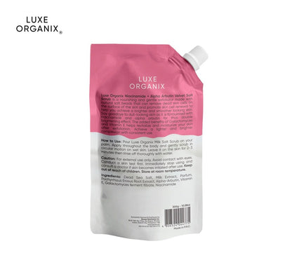 Luxe Organix Niacinamide + Alpha Arbutin Velvet Shower Salt Scrub (300gm)