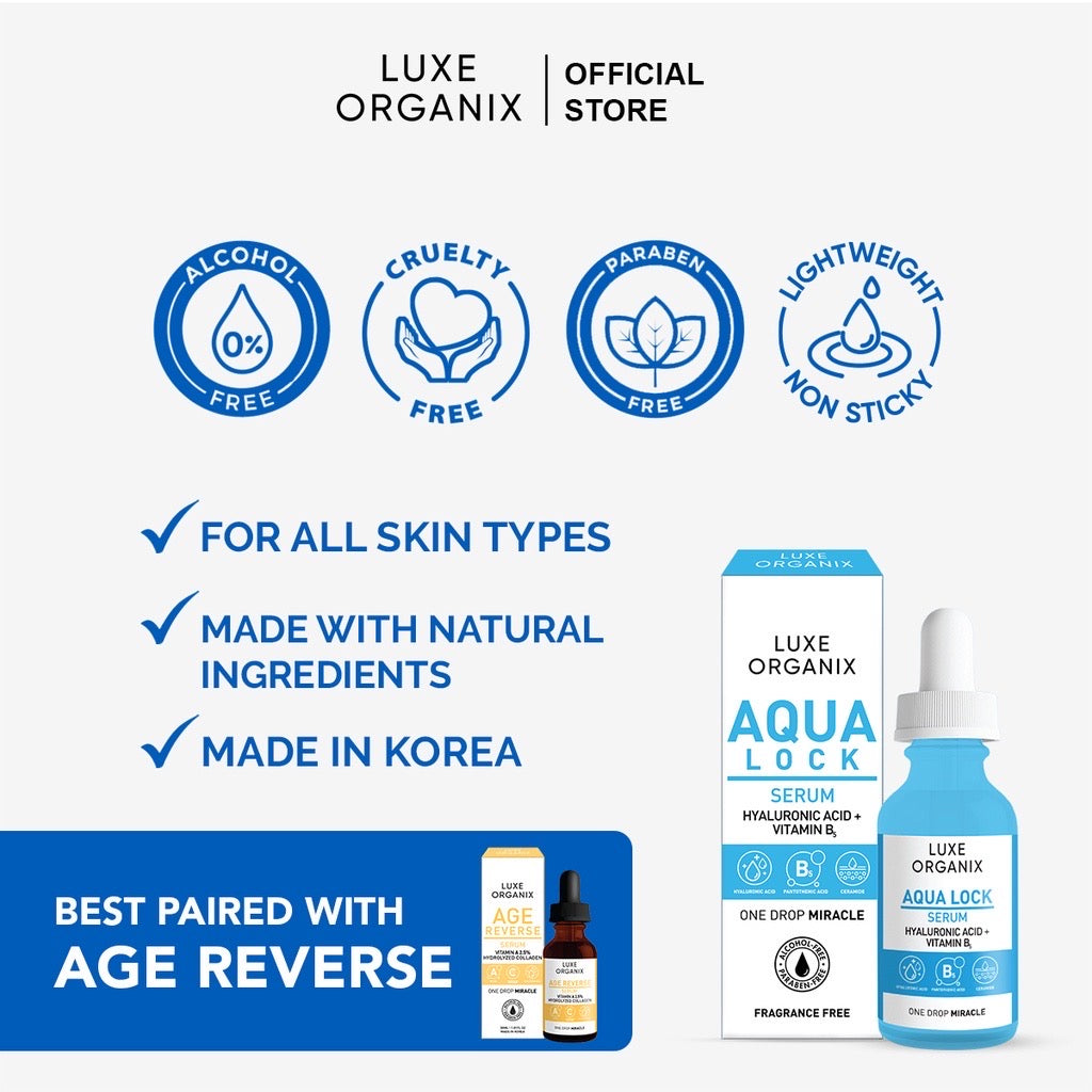 Luxe Organix Aqua Lock Plump Up Hydro Serum with Hyaluronic Acid + B5 (30ml)