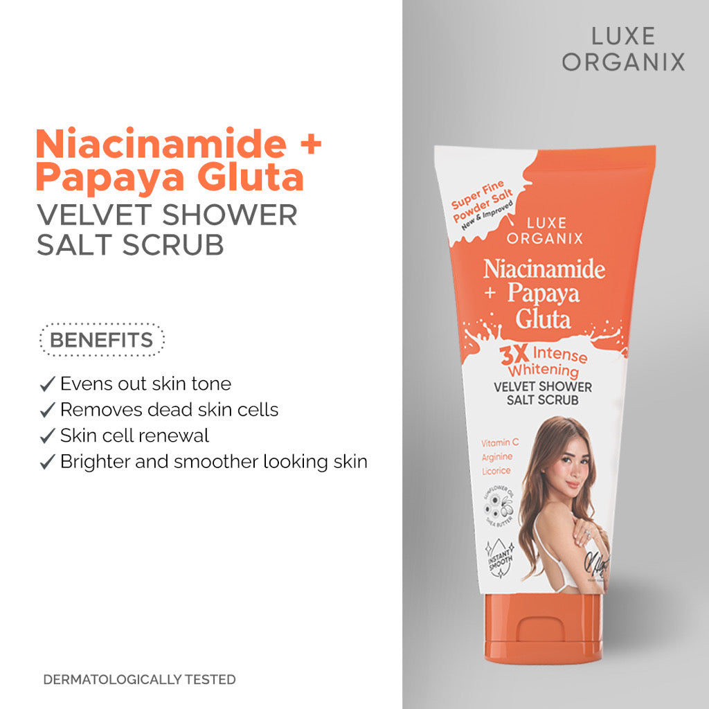 Luxe Organix Niacinamide + Papaya Gluta Velvet Shower Salt Scrub (320gm)