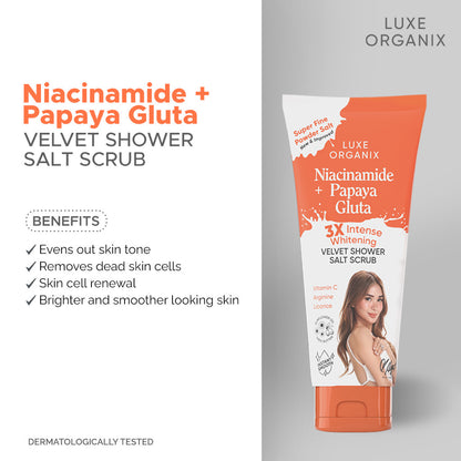 Luxe Organix Niacinamide + Papaya Gluta Velvet Shower Salt Scrub (320gm)