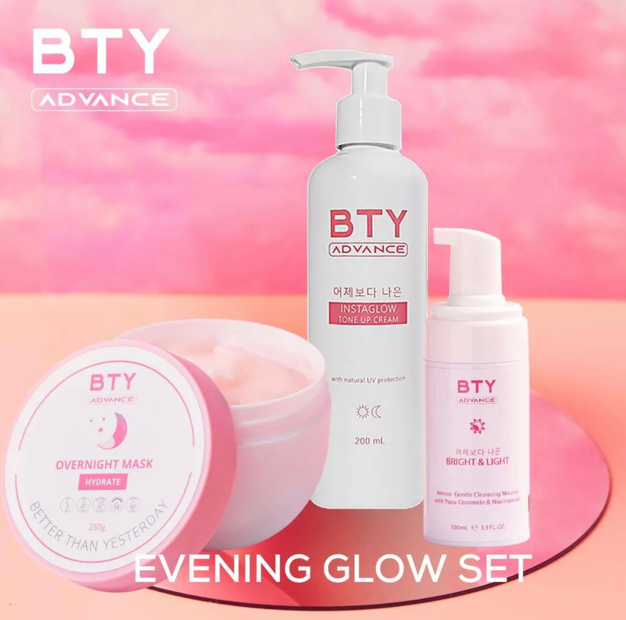 BTY Advance Evening Glow Trio Set (Overnight Mask+Instaglow+Cleanser)