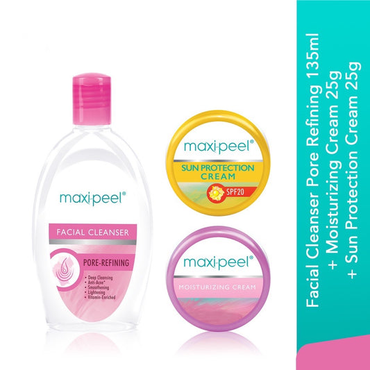Maxi-Peel Facial Cleanser Pore Refining 135ml + Moisturizing Cream 25g + Sun Protection Cream 25g Set