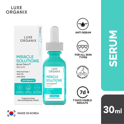 Luxe Organix Miracle Solutions AHA/BHA Acne Derm+ Serum (30ml)