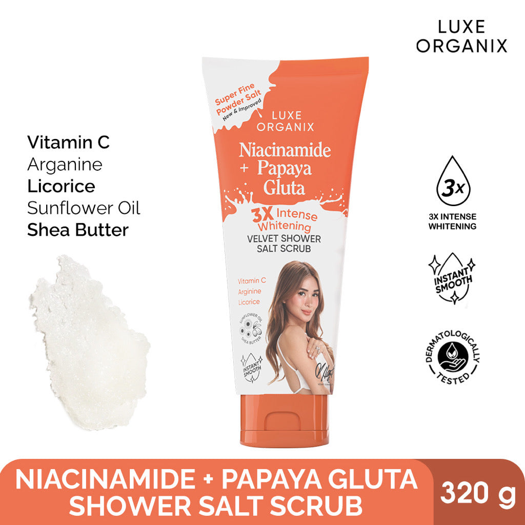 Luxe Organix Niacinamide + Papaya Gluta Velvet Shower Salt Scrub (320gm)