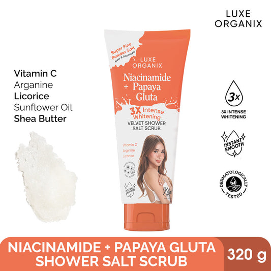 Luxe Organix Niacinamide + Papaya Gluta Velvet Shower Salt Scrub (320gm)