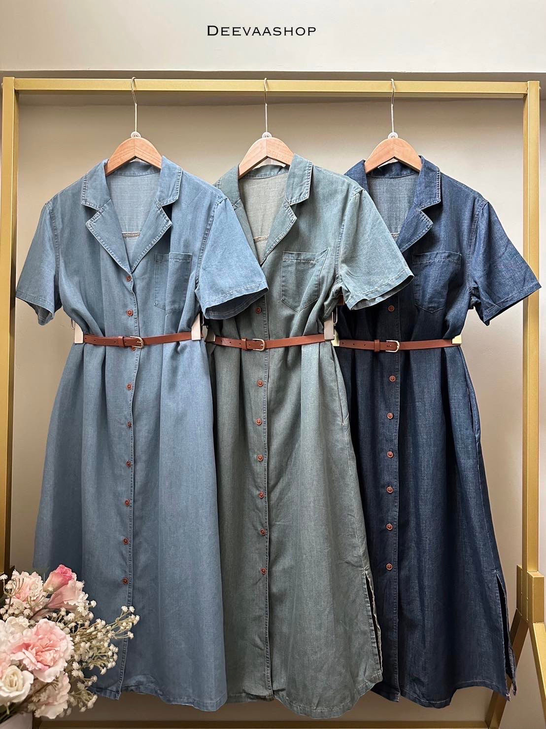 Zepanie Denim Style Maxi Dress Belt Included (Free Size up to 10/12)