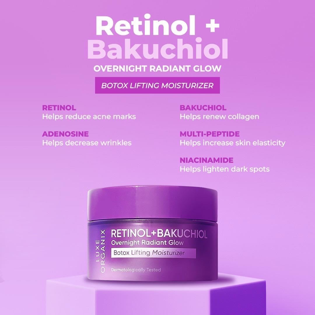 Luxe Organix Retinol + Bakuchiol Overnight Radiant Glow Botox Lifting Moisturizer (50gms)