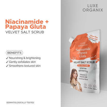 Luxe Organix Niacinamide + Papaya Gluta Velvet Shower Salt Scrub (300gm)