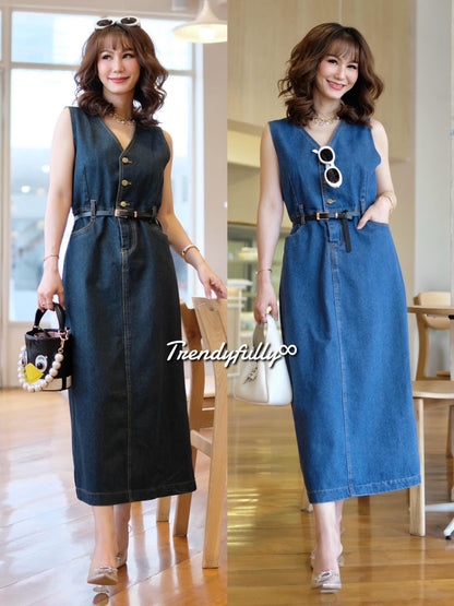 Sammy Sleevelesss Denim Maxi (Free Size up to 8/10)