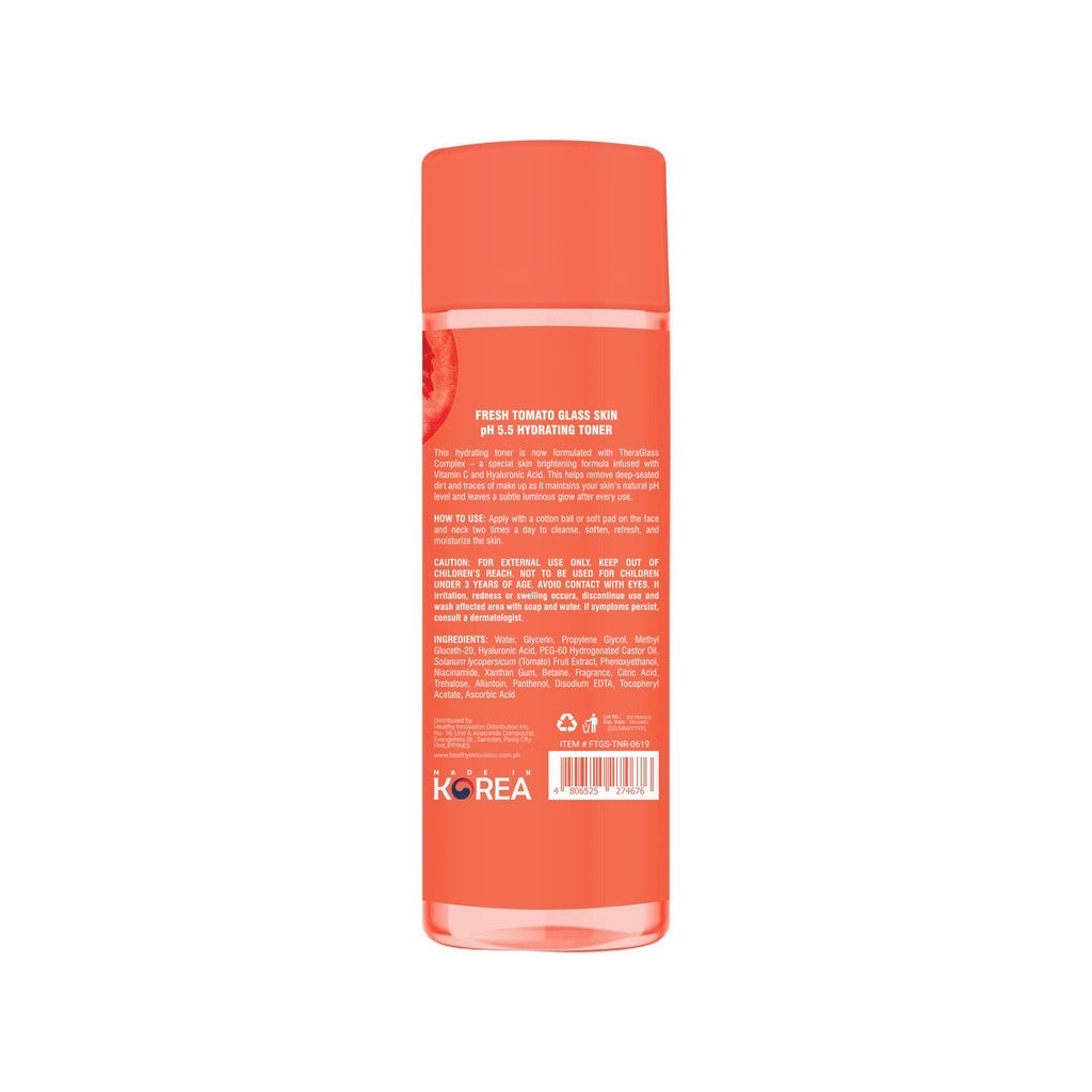 FRESH skinlab Tomato Glass Skin pH 5.5 Hydrating Toner with Hyluronic + Vitamin C (250ml)