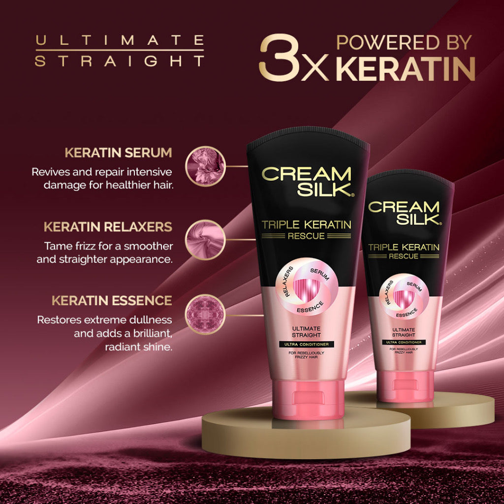 CREAM SILK Triple Keratin Rescue Ultimate Straight Ultra Conditioner (340ml)