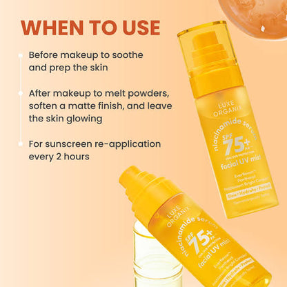 Luxe Organix Niacinamide Serum Facial UV Mist SPF 75+ PA++++ (80ml)