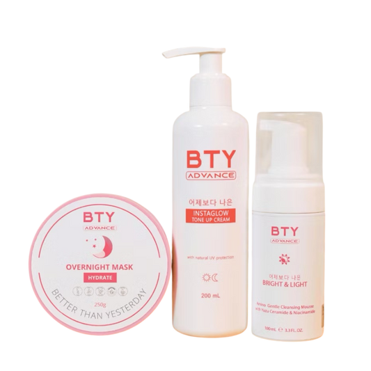 BTY Advance Evening Glow Trio Set (Overnight Mask+Instaglow+Bright&Light Cleanser)