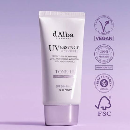 d Alba UV Essence Waterfull Tone-Up Purple Correcting Sun Cream SPF50+