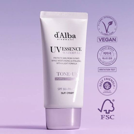 d Alba UV Essence Waterfull Tone-Up Purple Correcting Sun Cream SPF50+