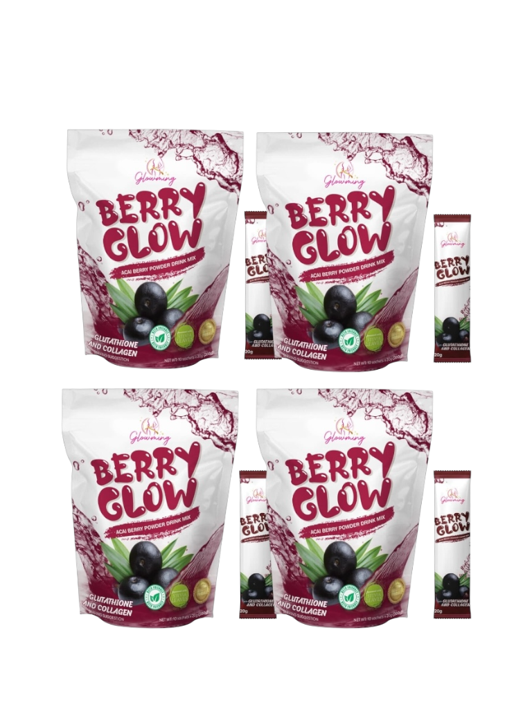 Glowming Shape Detox Premium Berry Glow Acai Berry Juice Drink by Cris Cosmetics (Bundle of 4)