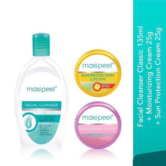 Maxi-Peel Facial Cleanser Classic 135ml+Moisturizing Cream 25g + Sun Protection Cream 25g Set