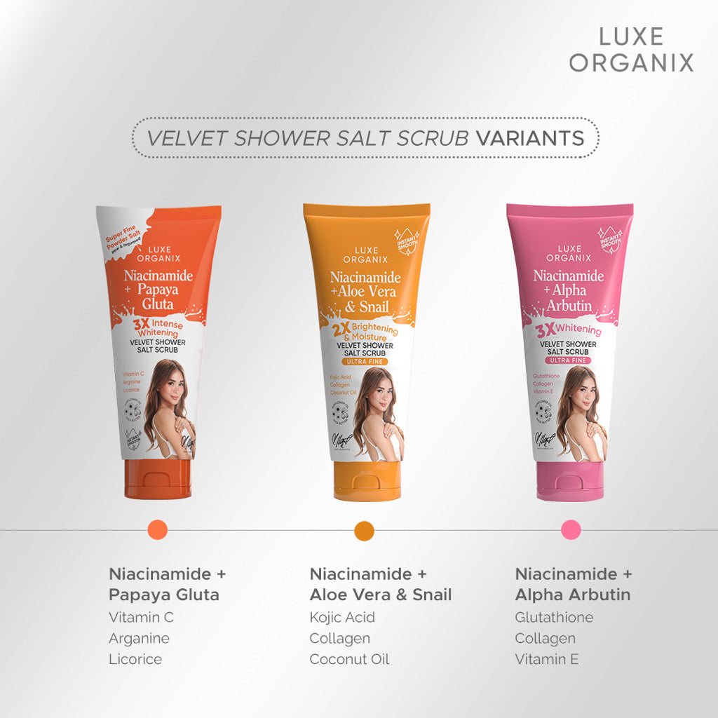 Luxe Organix Niacinamide + Papaya Gluta Velvet Shower Salt Scrub (320gm)