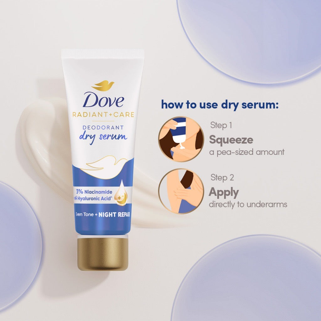 Dove Radiant + Care Deodorant Dry Serum 3% Niacinamide x4 Hyaluronic Acid Night Repair (40ml)