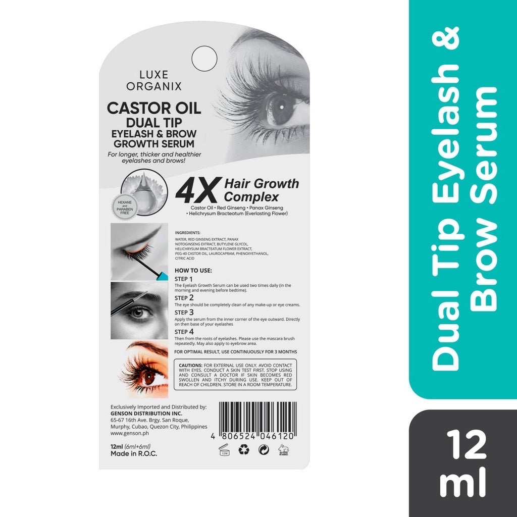 Luxe Organix Castor Oil Dual Tip Eyelash & Brow Serum