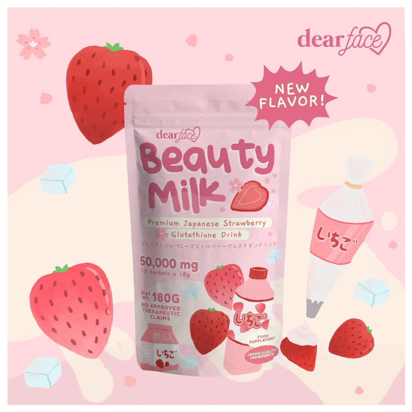 Dear Face Beauty Milk Strawberry Glutathione Drink